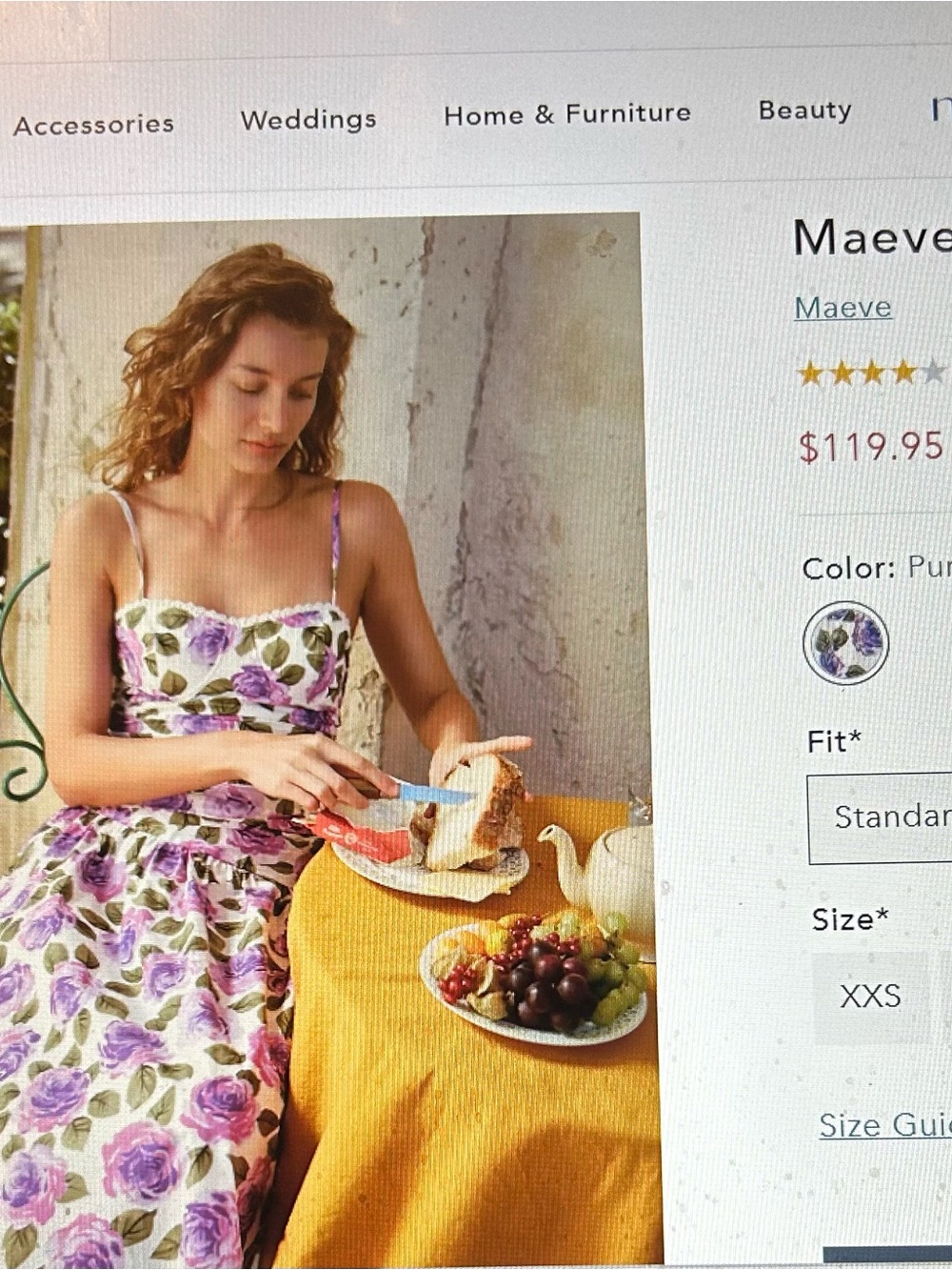 Anthropologie Maeve Purple Rose Floral Spaghetti-Strap Dress - Picture 1 of 6